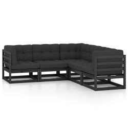 vidaXL Juego de muebles de jardín 5 pzas y cojines madera maciza pino