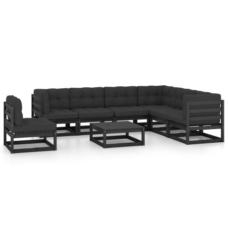 vidaXL Set de muebles de jardín 8 pzas con cojines madera pino negro