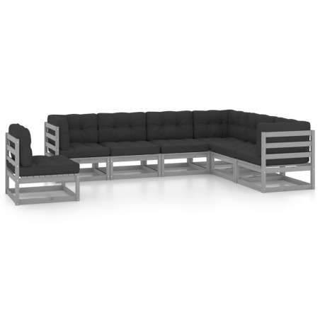 vidaXL Set de muebles de jardín 7 pzas con cojines madera pino gris