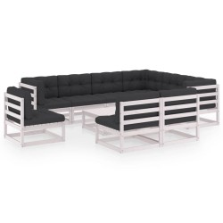vidaXL Set de muebles de jardín 10 pzas con cojines madera pino blanco