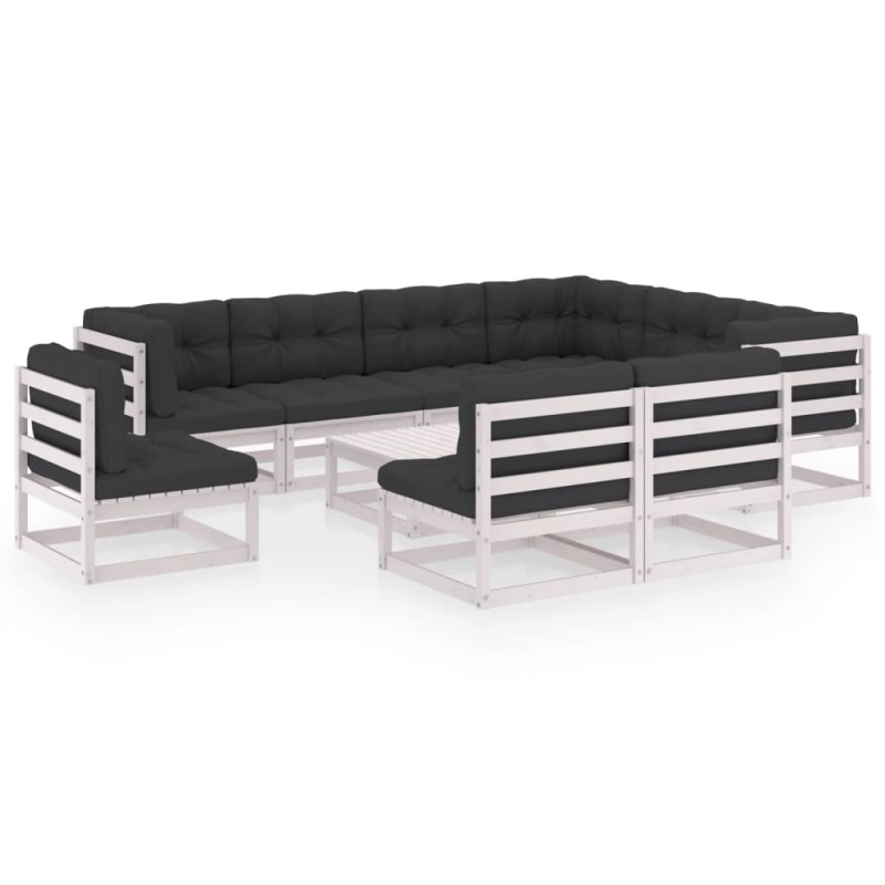 vidaXL Set de muebles de jardín 10 pzas con cojines madera pino blanco vidaXL Set de muebles de jardín 10 pzas con cojines madera pino blanco