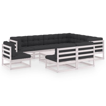vidaXL Set de muebles de jardín 10 pzas con cojines madera pino blanco