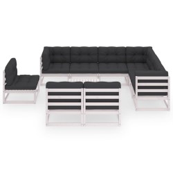 vidaXL Set de muebles de jardín 10 pzas con cojines madera pino blanco