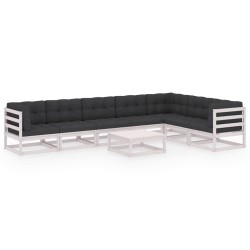 vidaXL Set muebles jardín con cojines 8 pzas madera maciza pino blanco
