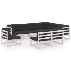 vidaXL Set de muebles de jardín 9 pzas con cojines madera pino blanco