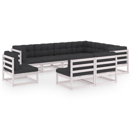 vidaXL Set de muebles de jardín 9 pzas con cojines madera pino blanco