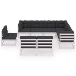 vidaXL Set de muebles de jardín 9 pzas con cojines madera pino blanco
