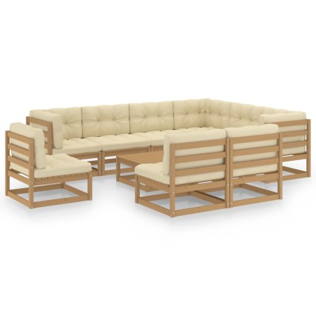 vidaXL Set de muebles de jardín 10 pzs cojines madera pino marrón miel