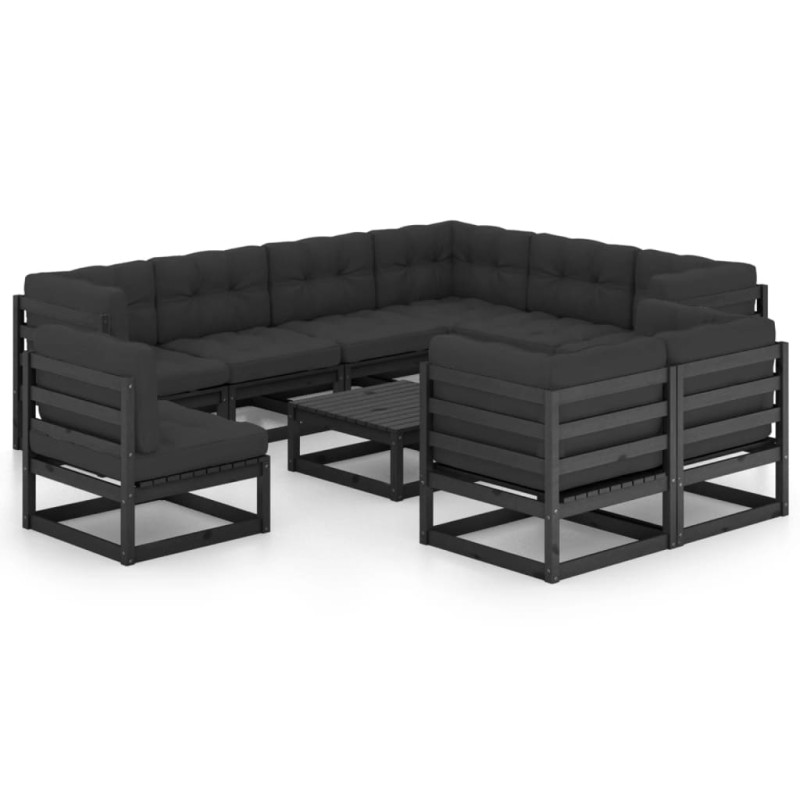 vidaXL Set de muebles de jardín 10 pzas con cojines madera pino negro vidaXL Set de muebles de jardín 10 pzas con cojines madera pino negro