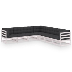 vidaXL Set muebles jardín 7 pzas con cojines madera maciza pino blanco