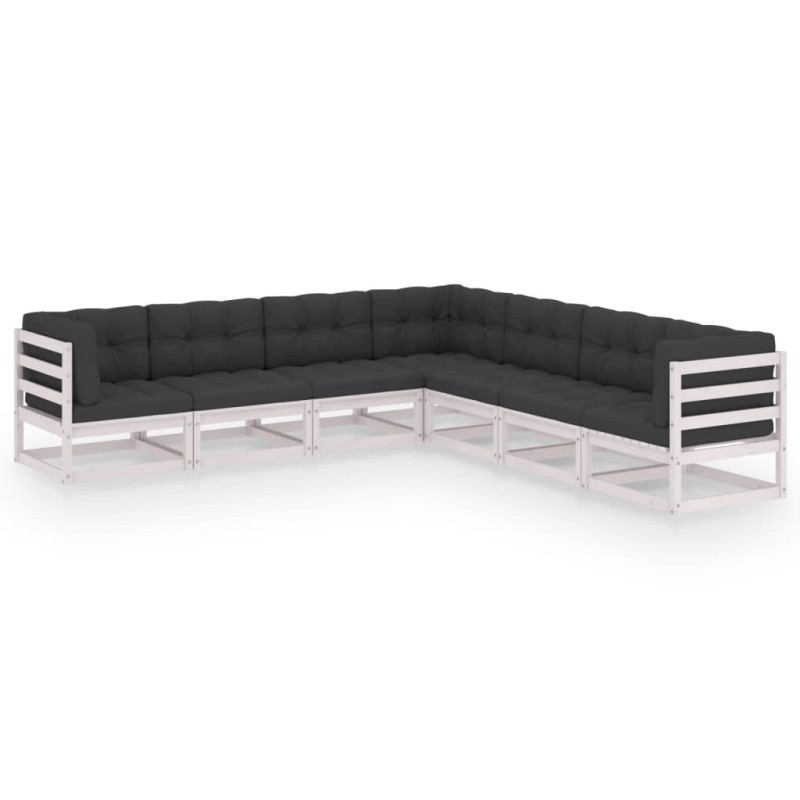 vidaXL Set muebles jardín 7 pzas con cojines madera maciza pino blanco vidaXL Set muebles jardín 7 pzas con cojines madera maciza pino blanco