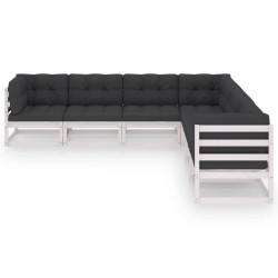 vidaXL Set muebles jardín 7 pzas con cojines madera maciza pino blanco