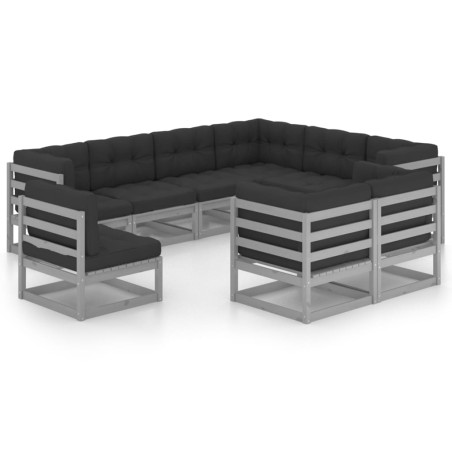 vidaXL Set de muebles de jardín 9 pzas con cojines madera pino gris