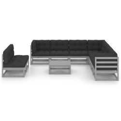 vidaXL Set de muebles de jardín 10 pzas con cojines madera pino gris