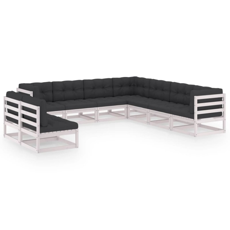 vidaXL Set de muebles de jardín 9 pzas con cojines madera pino blanco vidaXL Set de muebles de jardín 9 pzas con cojines madera pino blanco