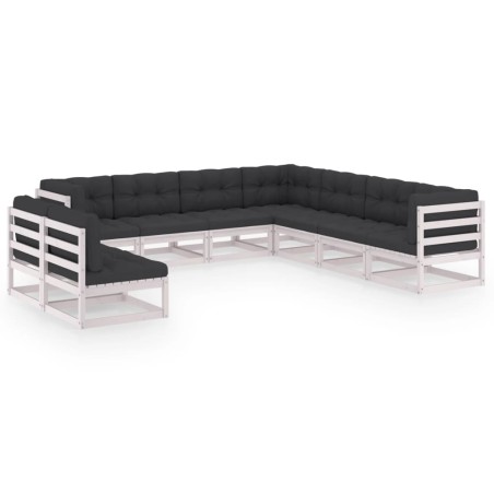 vidaXL Set de muebles de jardín 9 pzas con cojines madera pino blanco