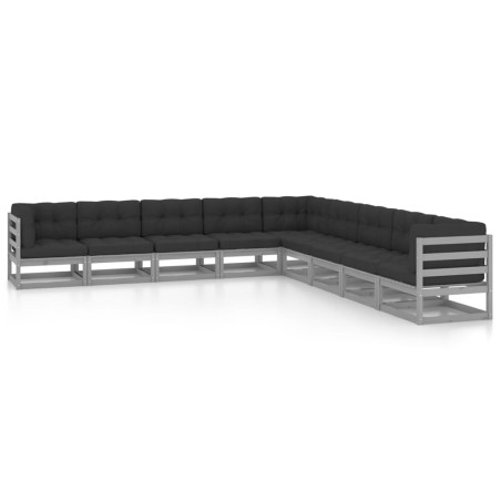 vidaXL Set de muebles de jardín 9 pzas con cojines madera pino gris