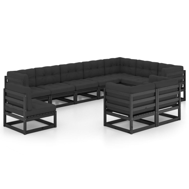 vidaXL Set de muebles de jardín 10 pzas con cojines madera pino negro vidaXL Set de muebles de jardín 10 pzas con cojines madera pino negro