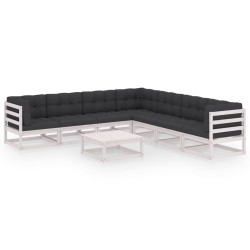 vidaXL Set muebles jardín con cojines 8 pzas madera maciza pino blanco