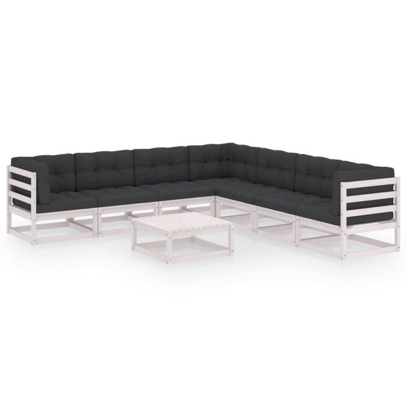 vidaXL Set muebles jardín con cojines 8 pzas madera maciza pino blanco vidaXL Set muebles jardín con cojines 8 pzas madera maciza pino blanco