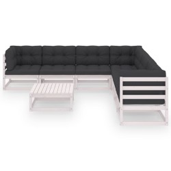 vidaXL Set muebles jardín con cojines 8 pzas madera maciza pino blanco