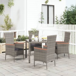 vidaXL Sillas de jardín con cojines 4 unidades ratán sintético gris