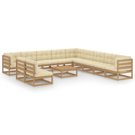 vidaXL Set de muebles de jardín 12 pzs cojines madera pino marrón miel