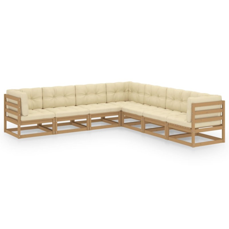 vidaXL Set de muebles de jardín 7 pzs cojines madera pino marrón miel vidaXL Set de muebles de jardín 7 pzs cojines madera pino marrón miel