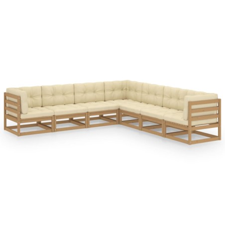 vidaXL Set de muebles de jardín 7 pzs cojines madera pino marrón miel