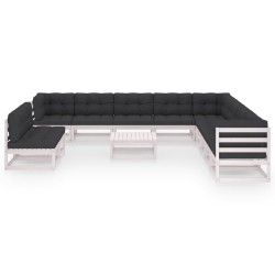vidaXL Set de muebles de jardín 12 pzas con cojines madera pino blanco