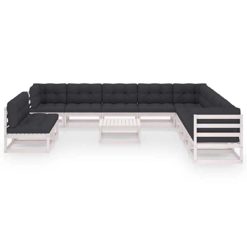 vidaXL Set de muebles de jardín 12 pzas con cojines madera pino blanco vidaXL Set de muebles de jardín 12 pzas con cojines madera pino blanco
