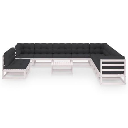 vidaXL Set de muebles de jardín 12 pzas con cojines madera pino blanco