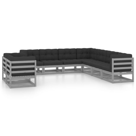 vidaXL Set de muebles de jardín 9 pzas con cojines madera pino gris