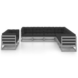 vidaXL Set de muebles de jardín 9 pzas con cojines madera pino gris