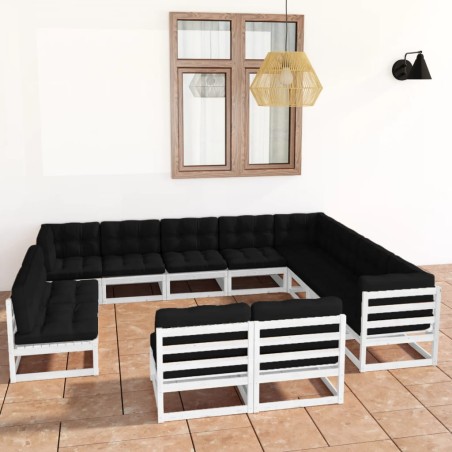vidaXL Set de muebles de jardín 12 pzas con cojines madera pino blanco