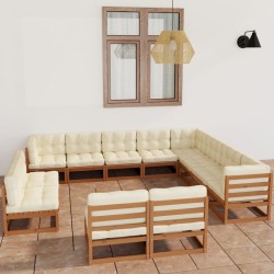 vidaXL Set de muebles de jardín 12 pzs cojines madera pino marrón miel