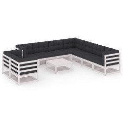 vidaXL Set de muebles de jardín 10 pzas con cojines madera pino blanco