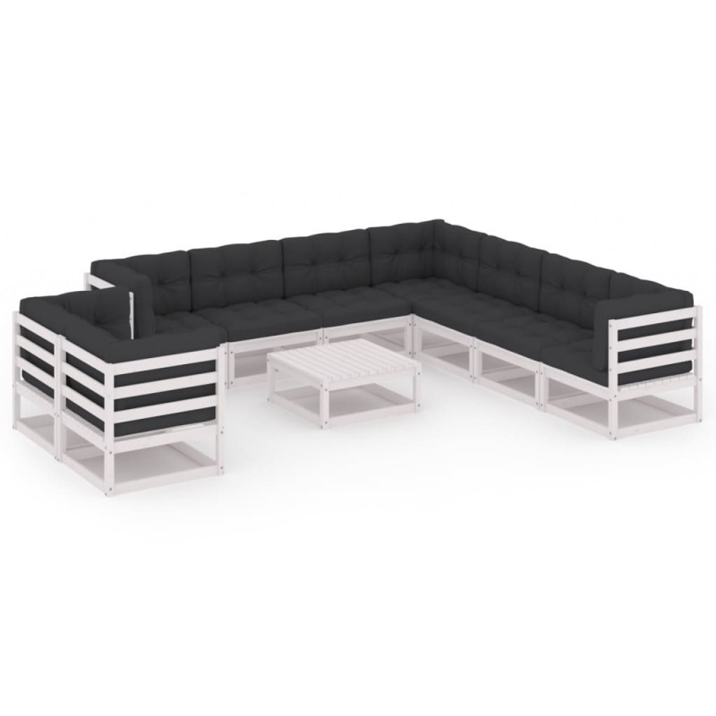 vidaXL Set de muebles de jardín 10 pzas con cojines madera pino blanco vidaXL Set de muebles de jardín 10 pzas con cojines madera pino blanco