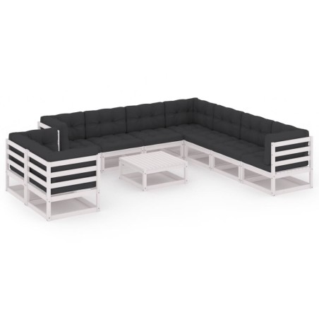 vidaXL Set de muebles de jardín 10 pzas con cojines madera pino blanco