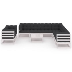 vidaXL Set de muebles de jardín 10 pzas con cojines madera pino blanco