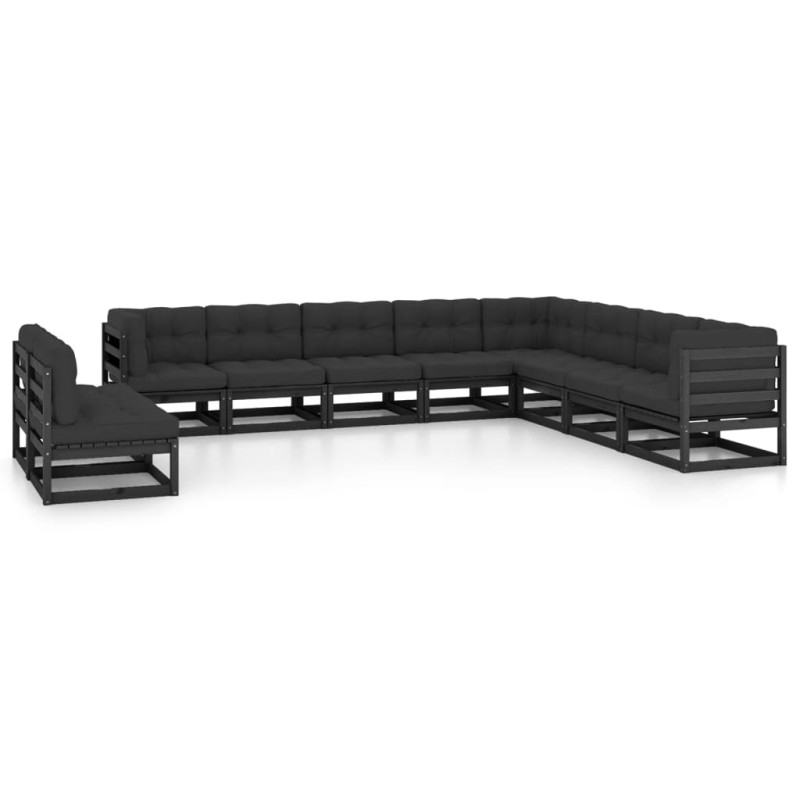 vidaXL Set de muebles de jardín 10 pzas con cojines madera pino negro