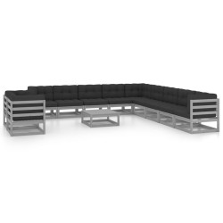 vidaXL Set de muebles de jardín 12 pzas con cojines madera pino gris