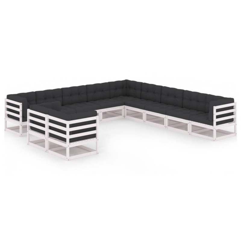 vidaXL Set de muebles de jardín 11 pzas con cojines madera pino blanco vidaXL Set de muebles de jardín 11 pzas con cojines madera pino blanco