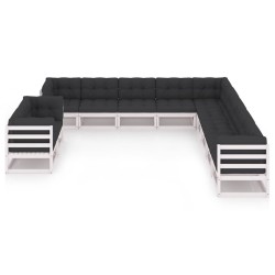 vidaXL Set de muebles de jardín 11 pzas con cojines madera pino blanco
