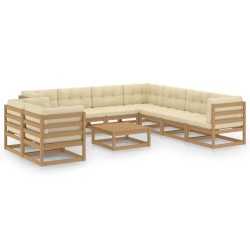 vidaXL Set de muebles de jardín 10 pzs cojines madera pino marrón miel