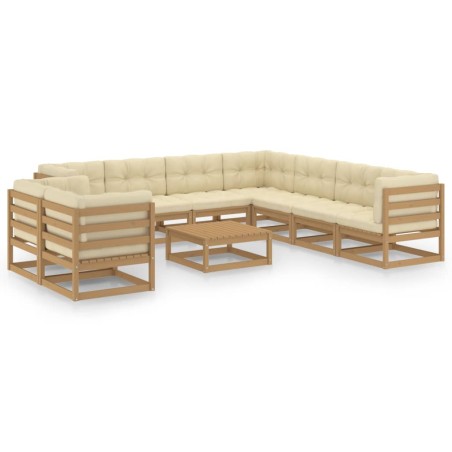 vidaXL Set de muebles de jardín 10 pzs cojines madera pino marrón miel