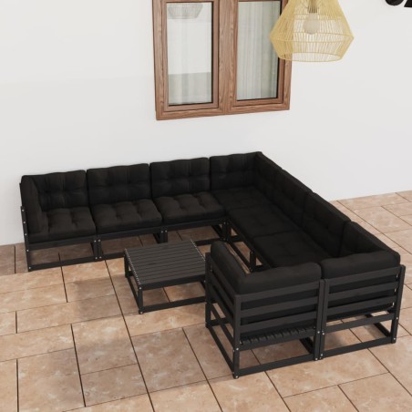 vidaXL Set de muebles de jardín 9 pzas con cojines madera pino negro