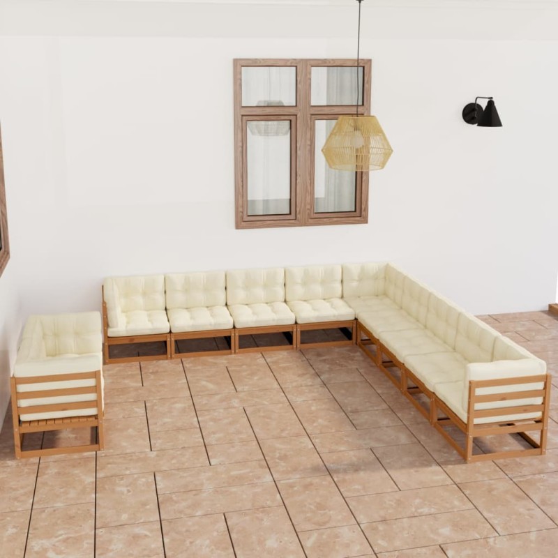 vidaXL Set de muebles de jardín 11 pzs cojines madera pino marrón miel vidaXL Set de muebles de jardín 11 pzs cojines madera pino marrón miel