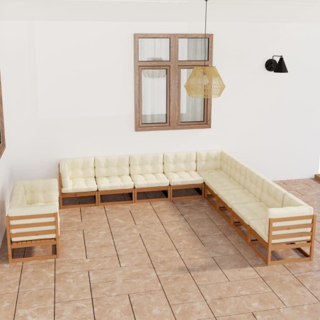 vidaXL Set de muebles de jardín 11 pzs cojines madera pino marrón miel