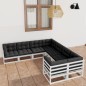 vidaXL Set muebles jardín con cojines 8 pzas madera maciza pino blanco vidaXL Set muebles jardín con cojines 8 pzas madera maciza pino blanco